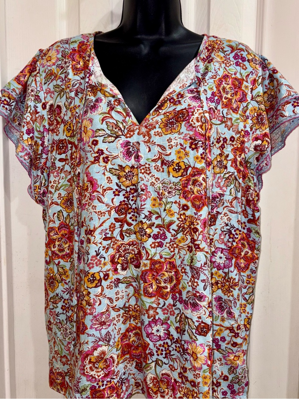CeCe's Floral V-Neck Women's Top - Aqua Multi⭐️NWT⭐️